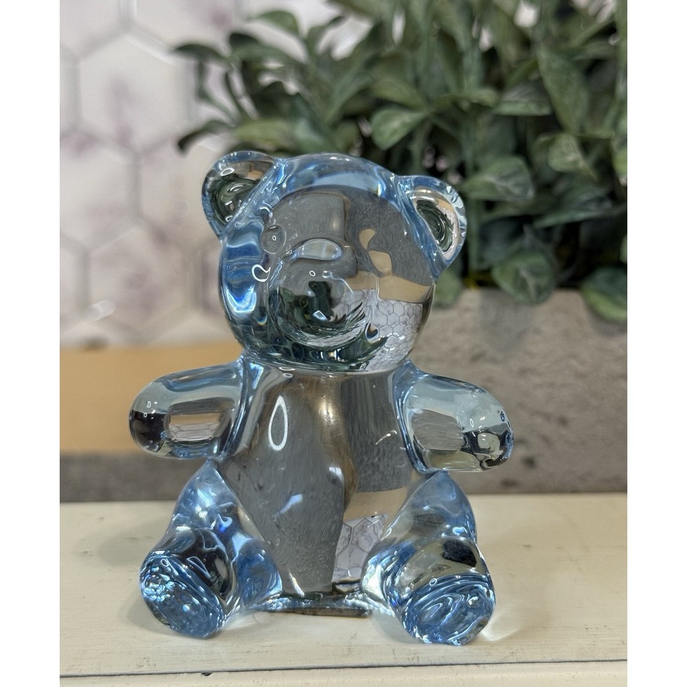 Vintage Blue Lead Oneida Crystal Panda Bear Paperweight
